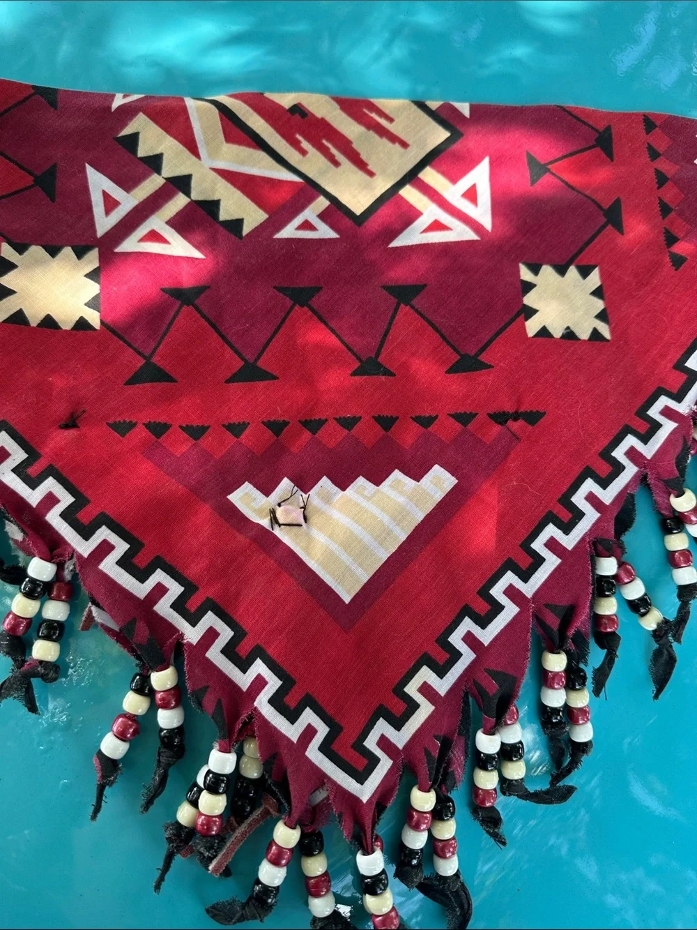 Boho Red Aztec Beaded Triangle Bandana Scarf